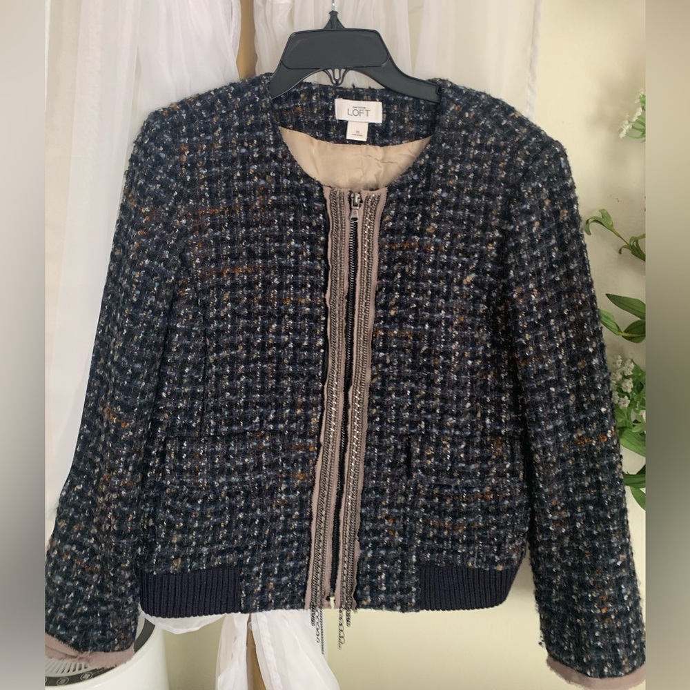 LOFT tweed jacket with chain detail
